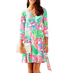 Lilly Pulitzer Emilia Wrap Dress Serene Blue Paradise Bound Print Size XS